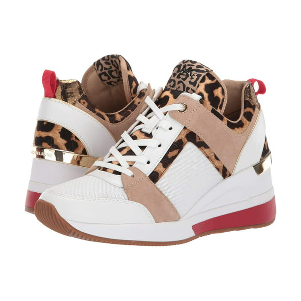 Leopard Cheetah Print Colorful Watercolor Women Lace-Up Leather Sneaker Athletic Platform Soft Walker Shoes 